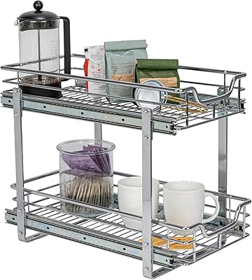 Sliding cupboard organizer with 2 levels Glidez from Household Essentials, 11.5 inches wide, Chrome C21221-1.. Shop smart with DIAYTAR NIGERIA, offering a vast product range delivered to your doorstep within a week.