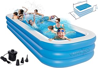 10 -foot inflatable rectangular swimming pool with electric pump, full -scale family for children, outdoor garden, summer party (blue).. DIAYTAR NIGERIA: Where affordability meets variety, with thousands of products delivered in less than 8 days.