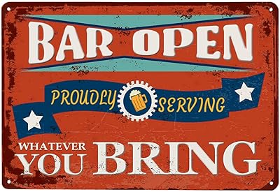 Open bar panel - vintage metal panel for bar man cellar - fun wall decoration - interior and exterior - proudly serving everything you bring - 12 x 8 inches.. Transform how you shop with DIAYTAR NIGERIA's vast selection and budget-friendly delivery options.