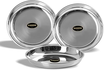 Set of 3 -piece Stone Stainless steel flat stainless plates (19.5 cm).. DIAYTAR NIGERIA: Your partner in affordable online retail with reliable delivery across the nation.