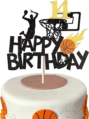1 package of cheerful basketball cake decorations 14th birthday with glitter for nba fans, choice of sports cake, cheers to 14 years old, decoration of birthday cake for 14th birthday, basketball party supplies, black.. DIAYTAR NIGERIA delivers more than products - we deliver affordable solutions within the week.
