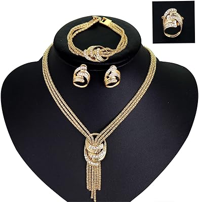 Jewelry for women, 4 rooms/necklace set, earrings, bracelet, ring, jewelry sets for bride, wedding party accessories, gifts for women.. DIAYTAR NIGERIA transforms dreams into deliveries with our affordable prices and 5-8 day shipping.