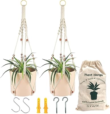 Set of 2 hangers for plants in macramé Cord hanging.. DIAYTAR NIGERIA connects desires with reality through affordable prices and reliable delivery service.