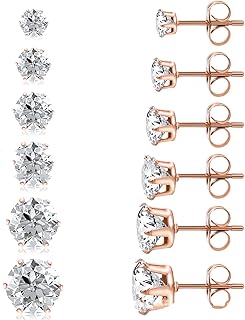 6 pairs of rod earrings, 316L stainless steel earrings, Cubic zircona-zircona rod earrings cut, plated round earrings for women and men 3-8 mm of 6 pairs.. DIAYTAR NIGERIA: Where shopping is affordable, selection is vast, and delivery is always reliable.