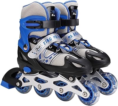 Children's aligned wheel pads 31-34 meters, PVC plastic shoes adjustable to a row, blue, blue.. Your complete marketplace solution, DIAYTAR NIGERIA offers unbeatable value with delivery within the week.