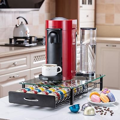T & Q coffee capsules storage drawer for 40 nespresso virtuoline | Coffee strip box, organizer and machine support with tempered glass top | Fluid movement of the drawer.. Experience the DIAYTAR difference with our vast product selection and delivery within 5-8 days.