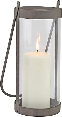 Lantern Hurricane candle in false stone glass with rustic zinc metal frame, gray.. DIAYTAR Nigeria: Shopping that fits your budget and your schedule.