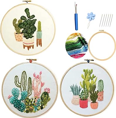 Jafest beginner embroidery kit, 3 rooms, printed pattern, embroidery wire + needle + hoop, cacti kit.. DIAYTAR NIGERIA: Where every purchase is affordable and delivery is always within a week.