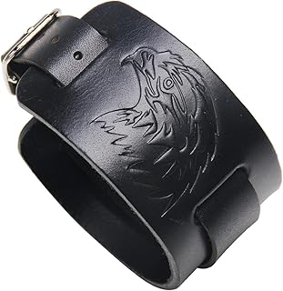 Black leather bracelet, owl head bracelet, punk -style wide style bracelet, for men and women, leather, leather.. DIAYTAR NIGERIA: Making online retail accessible to all with affordable nationwide shipping.