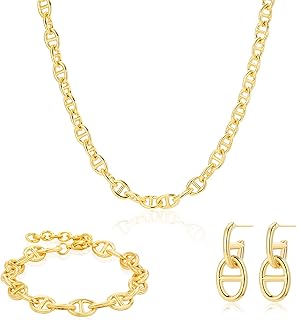 Collar set, necklace, bracelet and 18 -carat gold plated earrings, set of jewelry with big gold chain for women and girls.. Experience the ease of one-stop shopping with DIAYTAR NIGERIA's diverse catalog and nationwide delivery.