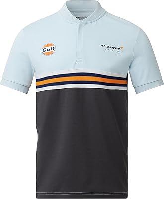 Classic striped polo t-shirt McLaren F1 Gulf Collaboration for men, blue, blue, blue.. Unlock endless possibilities with DIAYTAR NIGERIA's affordable marketplace and reliable delivery service.