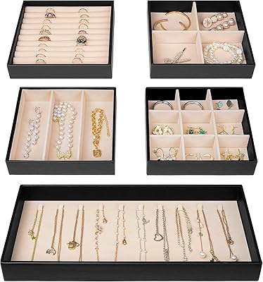 Prokase Lot of 5 drawers for jewelry organizer, storage and display of stackable jewelry with removable separators for necklaces, earrings, bracelets, rings and small accessories - black.. DIAYTAR NIGERIA: Revolutionizing how Nigerians shop with affordable prices and prompt delivery services.