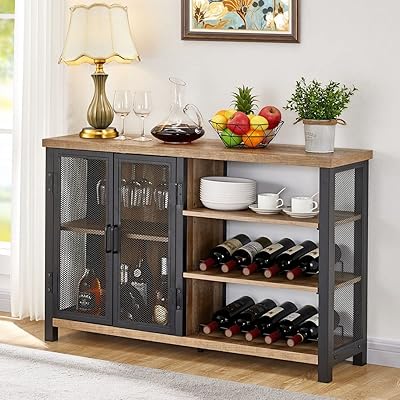 Bon Ogior industrial bar cabinet for alcohol and glass, rustic wood and metal table, buffet with doors (47 inches, ancient oak).. Elevate your shopping experience with DIAYTAR NIGERIA's vast catalog and budget-friendly options.