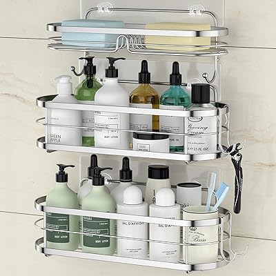 ITI UGO Shower support 3 -room stainless steel for bathroom accessories, self -adhesive shower shelves with 4 removable hooks, shampoo support.. You shop, we deliver — quick and easy with DIAYTAR Nigeria.