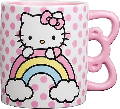 Ceramic cup Silver Buffalo Hello Kitty with rainbow handle, 20 oz.. DIAYTAR NIGERIA brings affordable products to every doorstep with our reliable 5-8 day shipping.