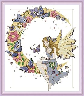 Cross point kits for adults and children, wow decor, magnificent butterfly, fairy, moon, girl, flowers, stamped, DMC DIY, Easy sewing for beginners.. Affordable choices, delivered fast — that's the DIAYTAR Nigeria promise.