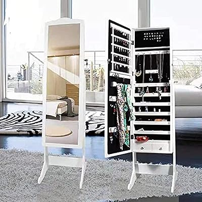 Full length jewelry cabinet with mirror, white.. Why wait? Get your order in 5–8 days with DIAYTAR Nigeria.