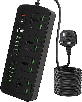 Protected extension cable against Gzre overvoltages with (8 USB locations, 4 -way connector and 2 USB power supply type C), USB, 1050J, 3000W/4.2A, 2 -meter USB extension length for house and desktop.. E-commerce made for Nigeria — fast delivery and low prices at DIAYTAR.