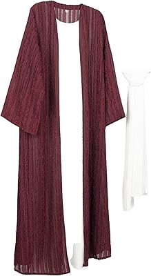 Abaya striped red Scarlett for women - Abaya open on the front, red.. Great deals and fast delivery — the DIAYTAR Nigeria guarantee.