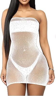 Sexy lingerie dress in rhinestones for women, tight dress in transparent mesh, erotic lingerie (color: white, size: one size).. Discover the perfect balance of selection and value with DIAYTAR NIGERIA's nationwide delivery service.