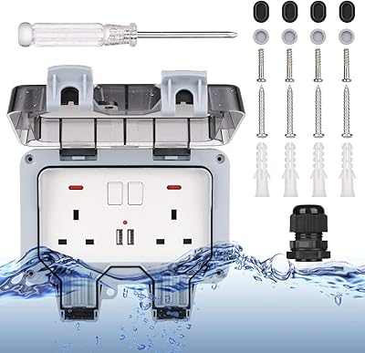 Double exterior waterproof socket, electric wall -resistant electrical outlet with USB load ports, switch and LED light, British intake IP66 13A to 2 gangs with installation tool.. Transform your shopping experience with DIAYTAR NIGERIA's vast product selection delivered at unbeatable prices.