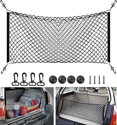 Organizer of storage storage in ECV mesh for SUV and SUV, size 110x50 cm, suitable for Nissan Patrol Armada Pathfinder Kicks Juke Murano Xterra, Black.. No more overpriced stores — DIAYTAR Nigeria brings the best to your door.