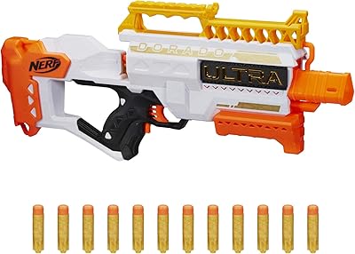 Motorized blaster Ultra Dorado nerve with golden accents and fast rear charger, 12 darts, compatible only with ultra nerve darts.. Your trusted e-commerce destination, DIAYTAR NIGERIA offers extensive variety with reliable shipping.
