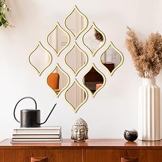 Tanled 9 pieces Mirror of wall decoration in tear -shaped acrylic, vintage bohemian wall decoration mirror, farm wall art for apartment, living room, bathroom, bedroom, 9.8 x 6.7 inches (golden setting).. DIAYTAR NIGERIA: Where quality meets affordability, with thousands of products delivered in less than 8 days.