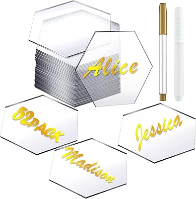 50pccs hexagonal escort cards in transparent acrylic, virgin acrylic panel name of the guest, table plan for wedding reception table, with 2 golden and white ceremonial markers.. DIAYTAR NIGERIA connects you with thousands of products at competitive prices, delivered within a week.