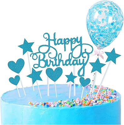 Hojkme Birthday Cake Decoration With Banner Happy Birthday, Confetti Balloons, Cake Decorations for Birthday Party for Girls and Women, Blue.. DIAYTAR NIGERIA: Nigeria's answer to affordable online shopping with reliable 5-8 day delivery guarantee.