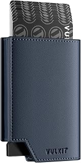 Leather credit card holder with RFID blocking for men and women with pockets for tickets and magnetic closure, navy blue, one-sized, profile.. Discover the perfect shopping experience with DIAYTAR NIGERIA's vast selection and prompt delivery service.