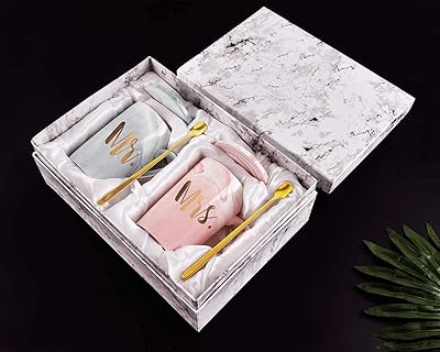 Danine mr & ms cups, for coffee and tea, unique gift box for couples, dads, weddings, engagement, ceramic marble (pink/gray).. DIAYTAR NIGERIA: Bridging the gap between consumers and quality products with affordable nationwide shipping.