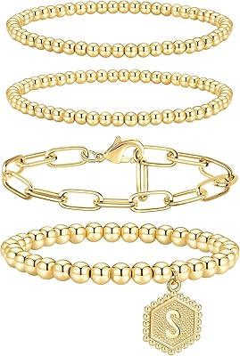Bracelets in gold pearls for women, stackable gold bracelets for women and men, tall gold plated 14 carats, stretch pearl ball bracelet with letter letter.. Order today, receive in days — DIAYTAR Nigeria makes it possible.