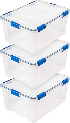 Iris USA 6 -liter WeatherPro plastic storage tank with sustainable lid, airtight locking and secure locking, transparent with weather resistant blue clasps, pack of 3.. DIAYTAR NIGERIA brings online shopping to every Nigerian with affordable prices and reliable shipping.