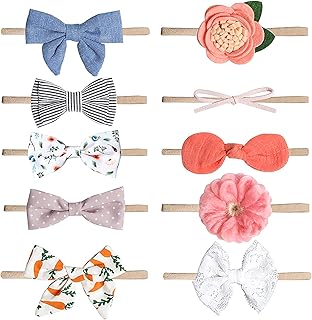Delfino Lot of 10 nylon bands for baby girls, accessories for elastic hair, elegant and cute for newborns, photography accessories.. DIAYTAR NIGERIA: Making quality products accessible to all Nigerians at affordable prices.