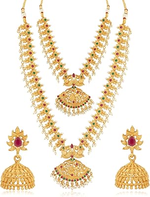 Haram classic haram necklace in gold plated pearls for women (SKR70419), pink and green, one size, yellow gold, pearl.. DIAYTAR NIGERIA: Your trusted partner for affordable online shopping with reliable delivery timeframes.