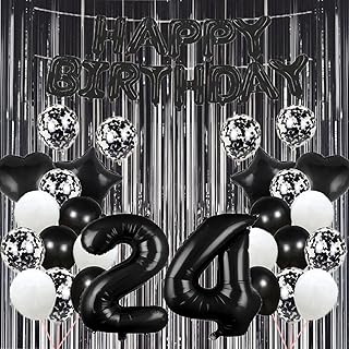 24th birthday balloons, 24th anniversary balloons, black balloons, 24th happy birthday balloons, 24th anniversary party supplies, number 24, latex balloons in mylar leaf, aluminum leaf fringes, image of backdrop.. DIAYTAR NIGERIA combines affordability, variety, and convenience with nationwide delivery services.