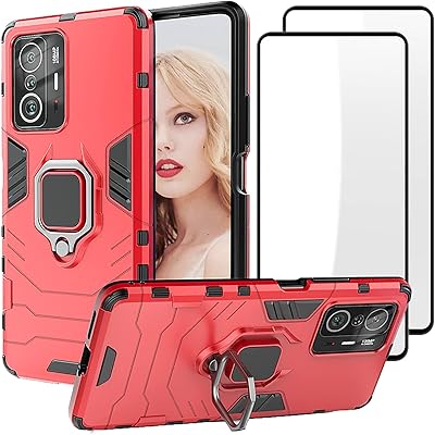 HYBRID ARMOR 2 in 1 shell in TPU and PC with 2 scratch -resistant screen protections and 360 degree rotary support ring for XIAOMI 11T/11T Pro (Red).. DIAYTAR NIGERIA delivers more than products - we deliver affordable solutions within days.