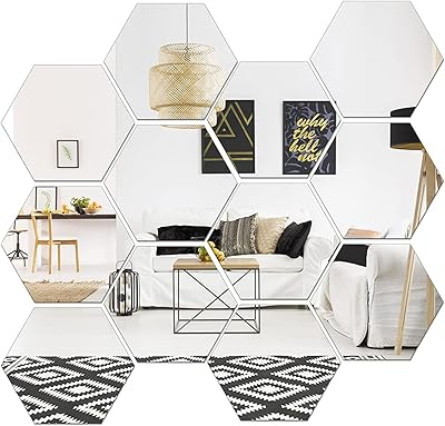 Mirror wall stickers with modern hexagonal geometric pattern, DIY removable wall stickers, homemade wall stickers for home decoration, 12 silver pieces.. DIAYTAR NIGERIA brings the marketplace to your home with budget-friendly prices and nationwide delivery.