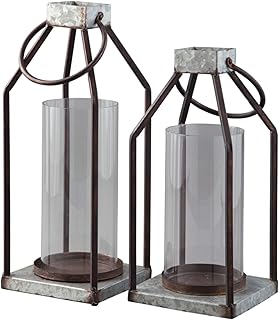 Design signature by Ashley Dedrick Rustic Lanterns, Package of 2, interior and exterior, 19 "and 17", gray and black.. DIAYTAR NIGERIA: Where shopping is affordable, selection is vast, and delivery is always reliable.