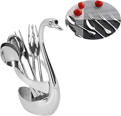The set of stainless steel cutlery includes a storage support for swan -shaped cutlery, 3 forks + 3 spoons, a set of kitchen and restaurant silverware and a modern silver support.. Shop like never before with DIAYTAR NIGERIA's comprehensive marketplace and budget-friendly shipping.