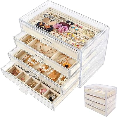 RO jewelry box, acrylic jewelry box with 4 drawers, transparent jewelry window for women, velvet jewelry organizer for earring, ring, bracelet.. Shop across boundaries with DIAYTAR NIGERIA's comprehensive catalog delivered nationwide at budget rates.
