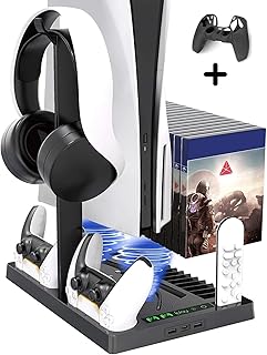 Vertical support with cooling fan base for PS5 game console and accessories.. DIAYTAR NIGERIA: Your partner in affordable e-commerce with dependable delivery across Nigeria.