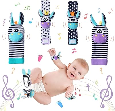 Bigthree toy jet of baby wrist liners, 4 pieces, wrist rattles, toys for infants, sensory development, arm bracelet, foot search sock, multicolored toys for hand and feet rattles for newborn.. DIAYTAR NIGERIA: Making quality products accessible to all Nigerians at affordable prices.