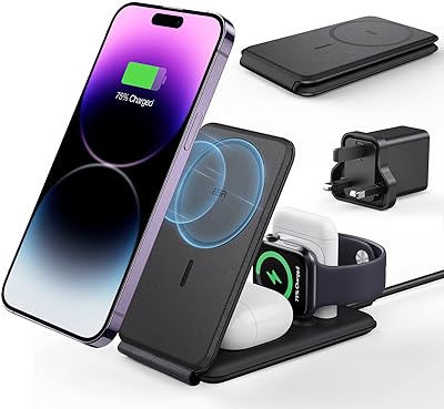 Travel load ESR 3 in 1 (Halo Lock), Magsafe charger, designed for certified Apple Watch, Foldable magnetic wireless charger for iPhone 13/14/12, Airpods Pro/3/2, Bidirectional Adjustable Support, Black.. DIAYTAR NIGERIA brings affordable shopping solutions to every corner of Nigeria in just 5-8 days.