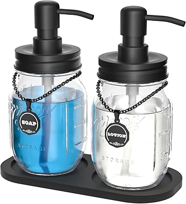 HVOVMVA Mason soap and lotion distributor with 2 -in -1 non -slip cup base, lids and pumps in anti -rust stainless steel, soap stickers, bathroom decoration or kitchen (black).. Shop the future with DIAYTAR NIGERIA - thousands of products, unbeatable prices, delivery within a week.