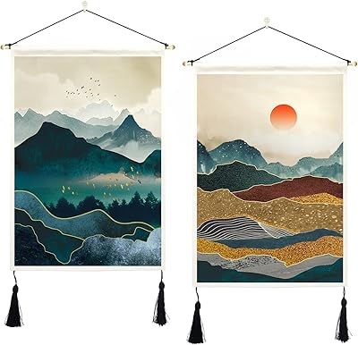 Ortigia 2 pieces Japanese wall tapestry with misty forest acorns, solar landscape, wall decoration for bedroom, 14 "L x 20" L (35 cm x 50 cm).. DIAYTAR NIGERIA: Where shopping meets satisfaction with affordable prices and delivery within 8 days.