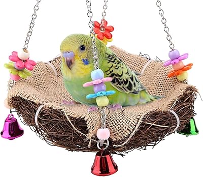 Hanging rattan bird nest, toys for parrots with bells, bird cage accessories for parrot, cockatoo, sigger, calopsitte, inseparable and pinsons.. DIAYTAR NIGERIA: Connecting Nigerians with affordable products through our expansive e-commerce platform.