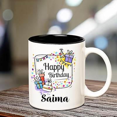 Happy coffee cup printed with the word "happy birthday" in black.. Shop like never before with DIAYTAR NIGERIA's comprehensive marketplace and budget-friendly shipping.