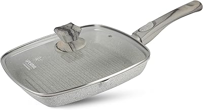 Grill stove life smile coating non -stick granite with lid | Oven pass | Versatile grill stove with lowered opening and removable handle, square toasting stove for large cooking surfaces, without pfoa (24 cm, gray).. DIAYTAR NIGERIA: Where shopping dreams become reality with affordable prices and prompt shipping.